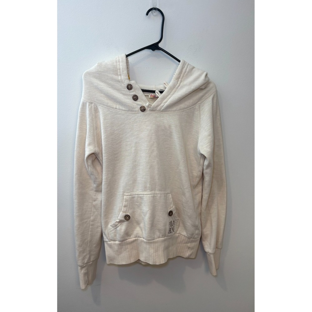 Billabong‎ Y2K Cream Pullover Hoodie Size M Button-Up Neck and Pocket